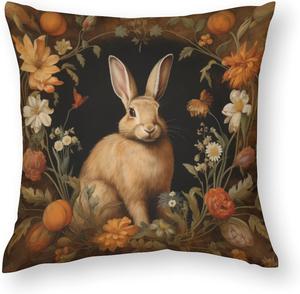 HighonHi Декоративная наволочка из сатина с кроликом и цветами на красном фоне Pillow-9