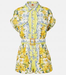 Печатный льняной ромпер Farm Rio, Sicily Scarf Off-White