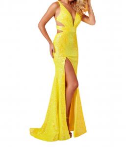 Желтое вечернее платье с открытой спинкой на бретелях RACHEL ALLAN