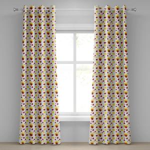 ABAKUHAUS Занавеска с люверсами в виде божьей коровки, летний сезон, вдохновленный солнечным узором, изображения насекомых, изображения животных, комиксы, декоративные 2-панельные оконные шторы, 280 см x 260 см, черный, желтый, красный