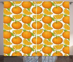 Летняя оранжевая штора в деревенском стиле ABAKUHAUS, свежие сочные фрукты, универсальные ленточные шторы для гостиной с петлями и крючками, 280 x 225 см, цвет: белый, оранжевый Abakuhaus