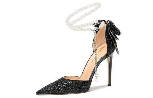 Сказочный жемчужный нефрит тонкий каблук высокие туфли 10см женские Lily Wei, черный