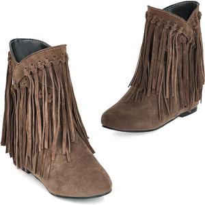 IYZXZYI Женские розовые замшевые сапоги Fringe, высокие сапоги вестерн с кисточками, заостренный носок, модные слипоны