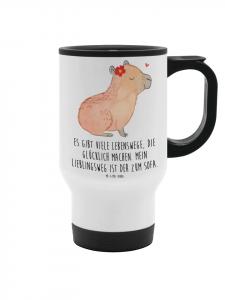 Mr. & Mrs. Panda Термокружка с изображением цветка капибары и надписью белого цвета