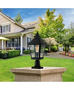 Уличный столбовой фонарь высотой 53 см (1 шт.) - винтажный черный металлический столб с прозрачным стеклом для освещения сада, ворот, подъездной дорожки и тропинки Flynama