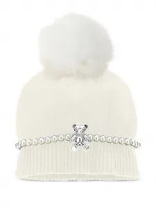 Шапка бини с помпоном и искусственным жемчугом Monnalisa, белый