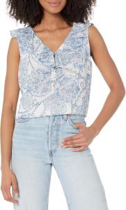 Женский шифоновый топ Tommy Hilfiger с V-образным вырезом и оборками, Ivory Multi