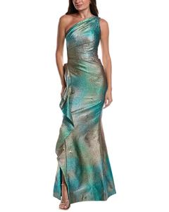 Терри Джон от Рики Фримен Платье с металлическим узором Teri Jon by Rickie Freeman, зеленый