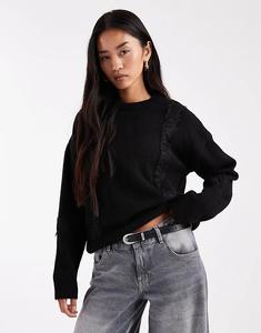 Вязаный джемпер ASOS DESIGN с широкими рукавами и кружевом черного цвета