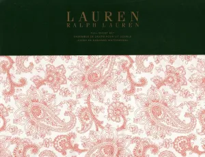 Полный Комплект Простыней Lauren Ralph Lauren Monaco Paisley из 4 предметов, красно-Розовый на белом, 100% Хрустящий Охлаждающий Хлопок