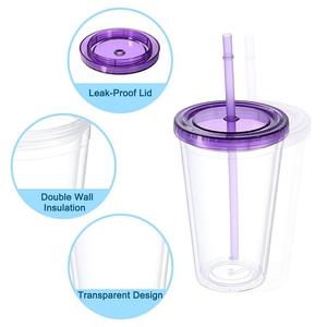Акриловый стакан с крышкой и соломинкой, прозрачные дорожные стаканы для подарков на день рождения, индивидуализация Unique Bargains, фиолетовый