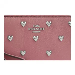 COACH Кожаный клатч Corner ZipWristlet Small для женщин в розовом цвете