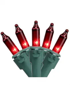 Набор из 100 красных мини-елочных гирлянд с шагом 2,5 дюйма — зеленый провод Northlight, red