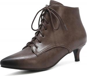 Женские ботильоны Bellirala с острым носком, низким каблуком и шнуровкой, Dark Brown