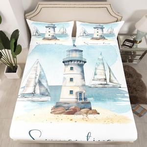 Erosebridal Комплект постельного белья Nautical Sailboat Lighthouse с морским принтом в бело-голубой гамме, Multi 20