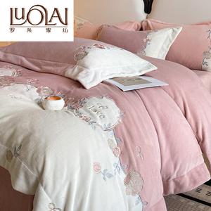 LUOLAI HOME Комплект постельного белья 4 предмета, размер 220x240 см, простыня, пододеяльник, цвет Monet Milk Velvet - Purple Bean Paste