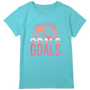 Футболка с изображением футбольного мяча и голов для девочек 7-16 лет больших размеров, синий