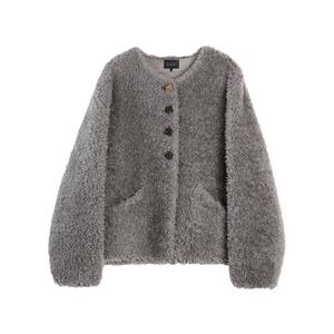 ELLE Вельветовая куртка женская Medium серый круглый вырез утепленная