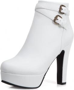 Женские ботильоны VOKLIN на платформе с высоким каблуком, модные с пряжкой, круглым носком и задней молнией, элегантные короткие ботинки, White-Velvet Lined