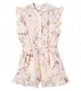 Каскадский цветочный хлопковый комбинезон Zimmermann Kids, Cream Botanical Floral