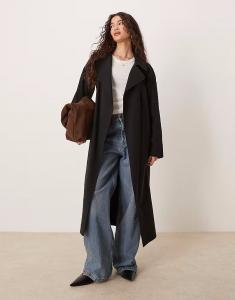 Тренч ASOS DESIGN черного цвета с воротником-водопадом
