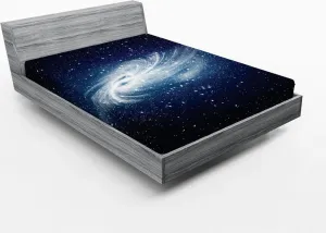 Простыня на резинке ABAKUHAUS Космическая галактика, изображение Космос и звезды, Небеса, Пространство Вселенной, Модерн, 90 x 190 см, белая Abakuhaus