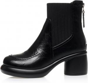 Женские ботильоны Челси на массивном каблуке, модные, с застежкой-молнией сзади, на резинке, с теплом меховой подкладкой, зимние ботинки, ретро с закругленным носком, оксфорды ENOEGMSD, Black