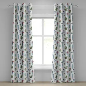 Штора на люверсах ABAKUHAUS с рисунком кактуса, акварелью, кактусом, индустриальным пейзажем, пустыней, жаркой мексиканской природой юга, цветочным принтом, декоративные двухпанельные шторы, 280 см x 225 см, цвет синий и зеленый