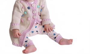 Детский свитер для девочек с помпонами и узором "попкорн" в цвете слоновая кость/розовый/голубой Huggalugs