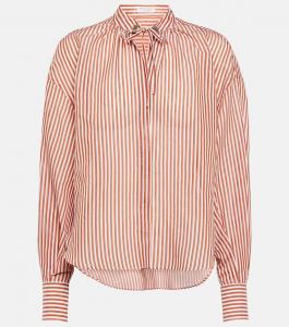 Полосатая рубашка из смесового хлопка BRUNELLO CUCINELLI, разноцветный