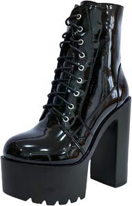 Женские массивные ботильоны на высоком каблуке, с боковой молнией, платформой и коротким каблуком, сексуальные ботильоны с закругленным носком GooMaShoes, Black 1