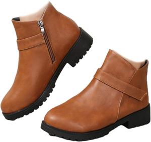 Женские ботильоны с круглым носком и боковой молнией, модные осенние ботинки на низком квадратном каблуке, для повседневной носки ZPLMIDE, Brown
