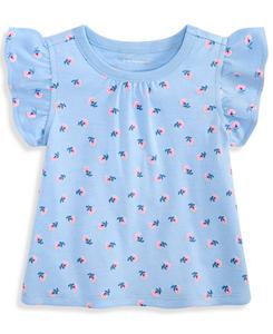Детская футболка для девочек с рукавами-крылышками, размеры 3-24 месяца, с цветочным принтом First Impressions, Blue Whisper