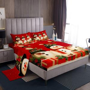 Erosebridal Комплект постельного белья детский новогодний со снеговиком и снежинками в тематике Рождества, Green Red Black