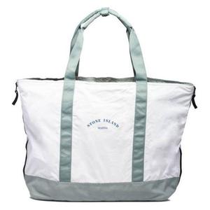 Полиамидная кроссбоди сумка через плечо большая мужская бело-зеленая STONE ISLAND