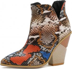 Женские ботильоны CoceMoce в стиле ковбой Western Cowgirl с высоким каблуком, зауженным носком, на молнии, короткие ковбойские ботинки с принтом под змею, осенне-зимние нарядные туфли, Snakeskin