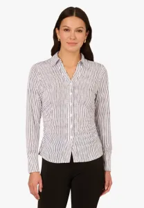 Рубашка с воротником и присборенным воротником на пуговицах Adrianna Papell, Ivory/Navy Ripple Stripe