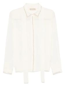 Шелковая рубашка, украшенная заклепками Elie Saab, белый
