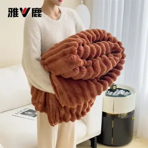 Yalu Плед из кроличьего меха 120х200 см, мягкий, утолщенный, цвет карамель