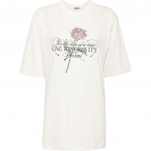 Футболка с отделкой стразами MSGM, Ecru