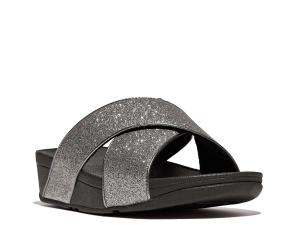 Сандалии FitFlop Lulu Glitterdust Wedge Sandal, Pewter Metallic