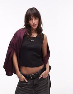 Майка Tommy Jeans с надписью в рубчик черного цвета