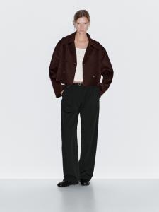 Короткое пальто из смесовой шерсти Massimo Dutti, темно-бордовый