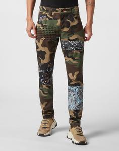 Джинсовые брюки супер прямого кроя с рисунком пейсли Philipp Plein, камуфляж