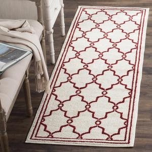 Ковер-дорожка SAFAVIEH, 69 x 214 см, Amherst Collection - Ivory & Red, Trellis Design, Non-Shedding & Easy Care, идеален для помещений с высокой проходимостью в гостиной, спальне (AMT414H)