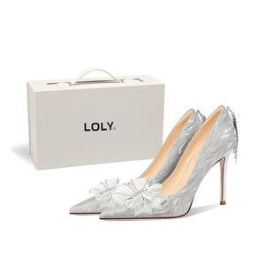 LOLY Стройные каблуки на шпильке женские серебристые - Цветочная Луна в сумерках 8 см, цвет Flower Moon at Dusk 8CM