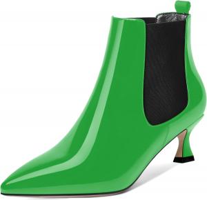 Женские ботильоны MOVINSTEPS с мягким верхом из лакированной кожи, на низком каблуке-лодочке, с острым носком и высотой голенища до щиколотки, каблук 2 дюйма, Green