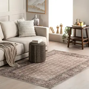 Ковер с растительным рисунком, устойчивый к пятнам nuLOOM, 152x244 см, бежевый