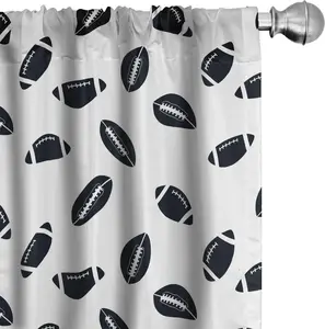 Шторы ABAKUHAUS с изображением американского футбола, однотонный узор с черным мячом для регби, американская культура, спортивная игра, 2 шт., 75 x 225 см, цвет: белый, черный Abakuhaus