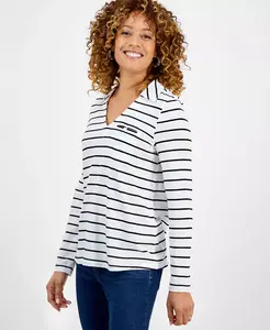 Женский трикотажный топ с V-образным вырезом и длинными рукавами Style & Co, белый